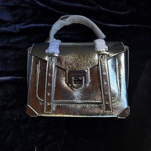 Michael Kors Manhattan Metallic Silver Satchel Small Top Handle Crossbody NWT
